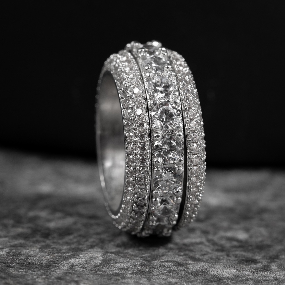 Men's ​White Gold Plated Fully Iced 5 Layer Cz Pointer Pinky Eternity Ring